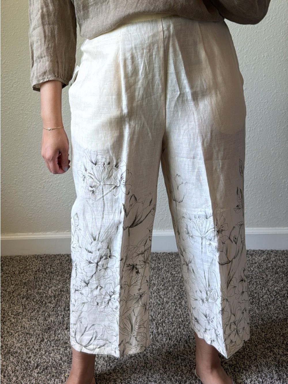 Vintage 100% linen floral pants